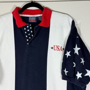 100% Cotton Vintage 1990s A.M. Time American Flag USA Knit Polo Patriotic Size L